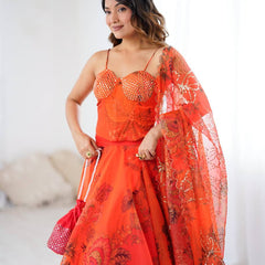 Floral Embroidered Organza Indo Western