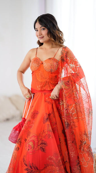 Floral Embroidered Organza Indo Western
