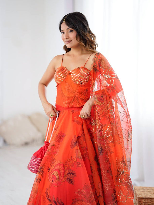 Floral Embroidered Organza Indo Western