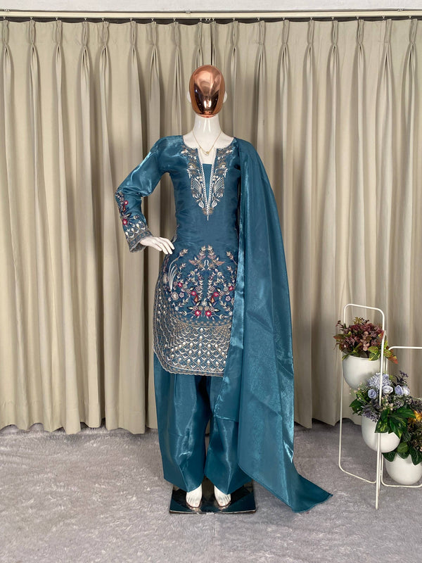 Embroidered Top with Salwar & Dupatta Dresses