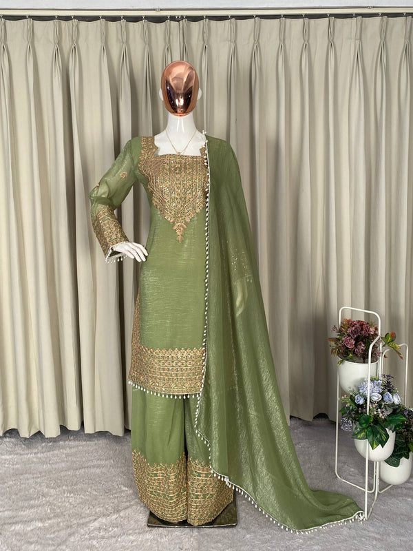 Wedding Wear Crunchy Embroidery Suit Indo Western