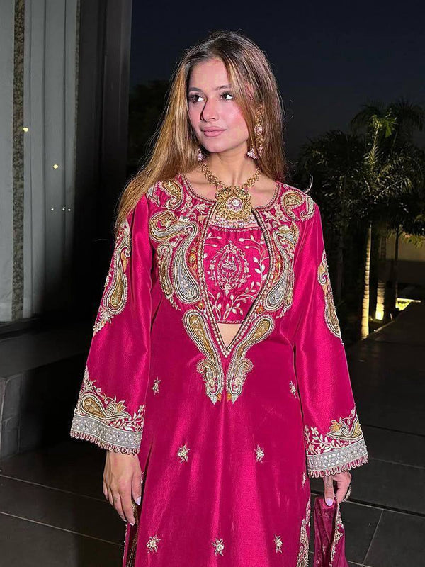 Red & Pink Chinon Dresses ,Pant Set with Dupatta