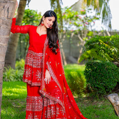 Designer Top Sharara And Dupatta In Georgette With Sequence Embroidery Work Lehenga