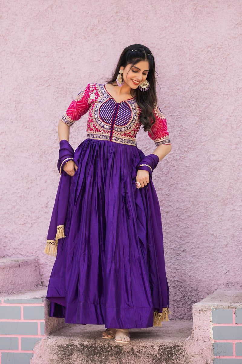 Beautiful chinon bandhrej Heavy Sequence Embroidery Work Lehenga