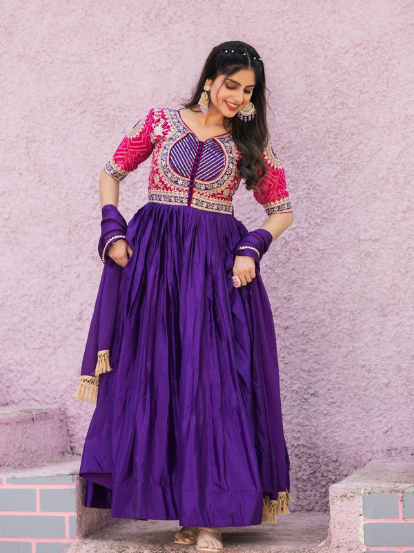 chinon bandhrej Embroidery Work Lehenga