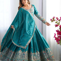 Embroidered Sequinned Semi-Stitched Lehenga
