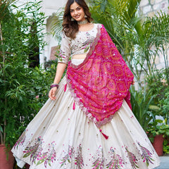 Khadi Cotton Thread Embroidery And Sequins Work Lehenga