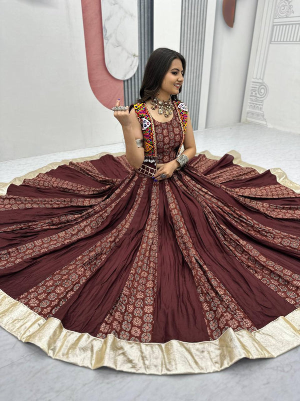 Ajrakh Print Cotton Lehenga With Jacket