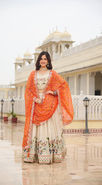 Tissue Silk Embroidered Lehenga
