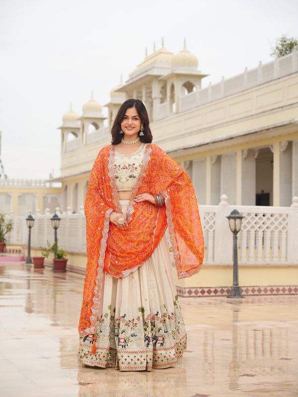 Tissue Silk Embroidered Lehenga