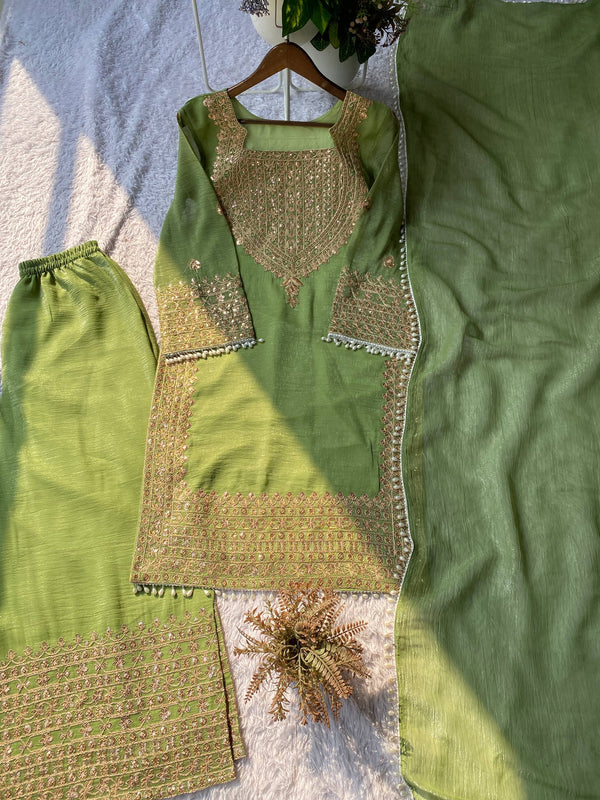 Wedding Wear Crunchy Embroidery Suit Indo Western