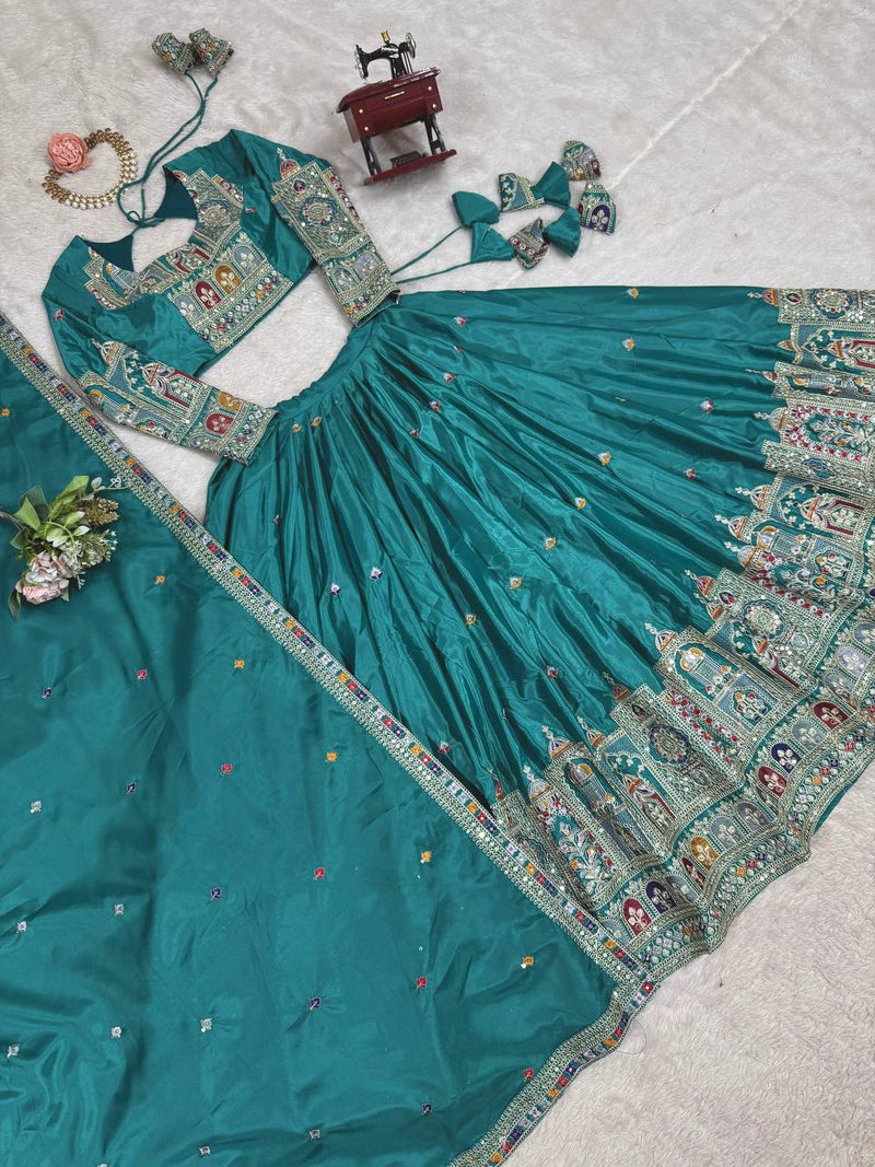 Embroidered Sequinned Semi-Stitched Lehenga