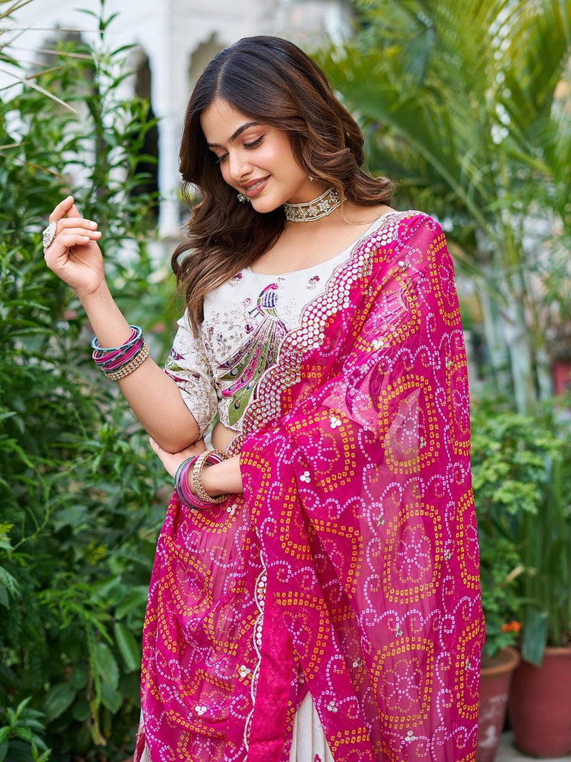 Khadi Cotton Thread Embroidery And Sequins Work Lehenga