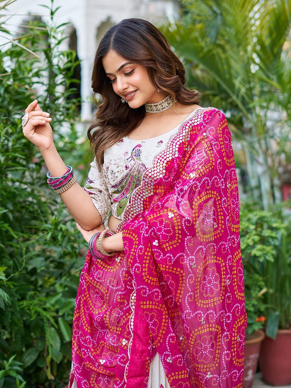 Khadi Cotton Thread Sequins Embroidery Lehenga
