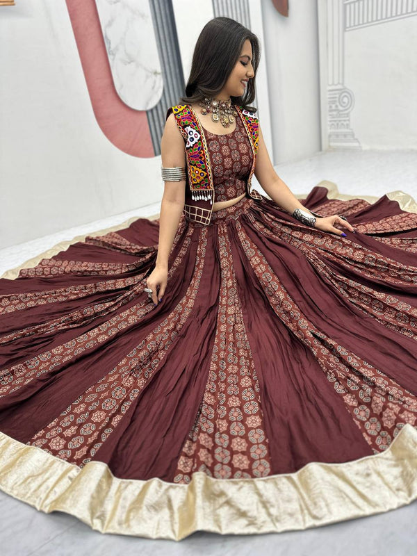Ajrakh Print Cotton Lehenga With Jacket