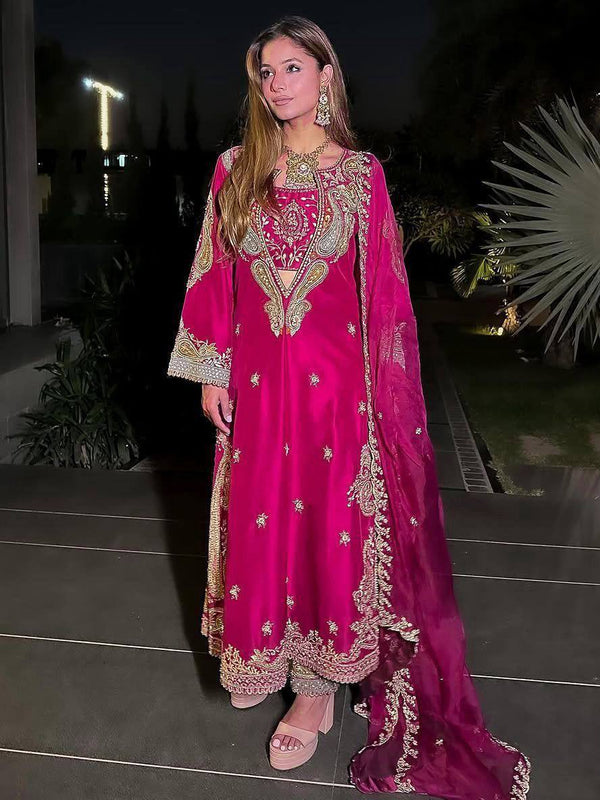 Red & Pink Chinon Dresses ,Pant Set with Dupatta