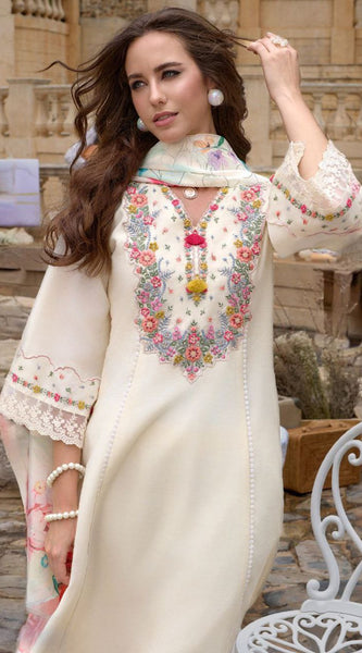 Floral Embroidered Kurta With Trousers & Dupatta