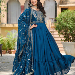 Embroidered Silk Dupatta Ensemble Lehenga