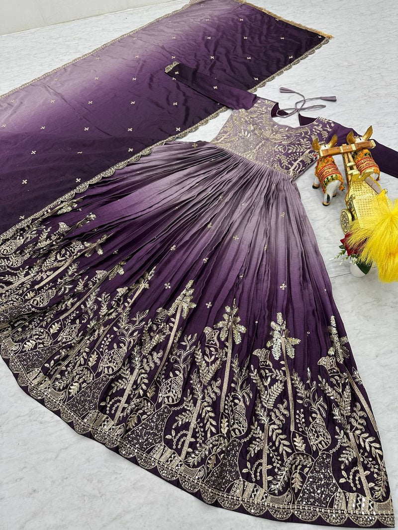Impressive Purple Sequins Work Chinon Designer Lehenga