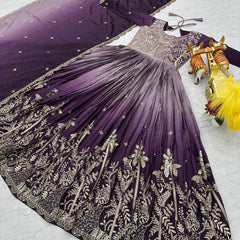 Impressive Purple Sequins Work Chinon Designer Lehenga