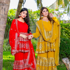 Designer Top Sharara And Dupatta In Georgette With Sequence Embroidery Work Lehenga