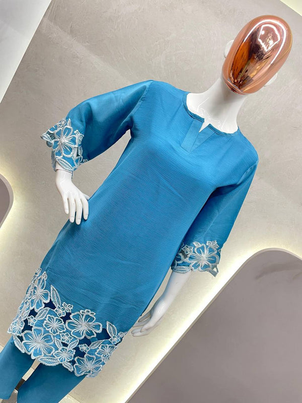Heavy Chinon Embroidery Work Co-ord Sets