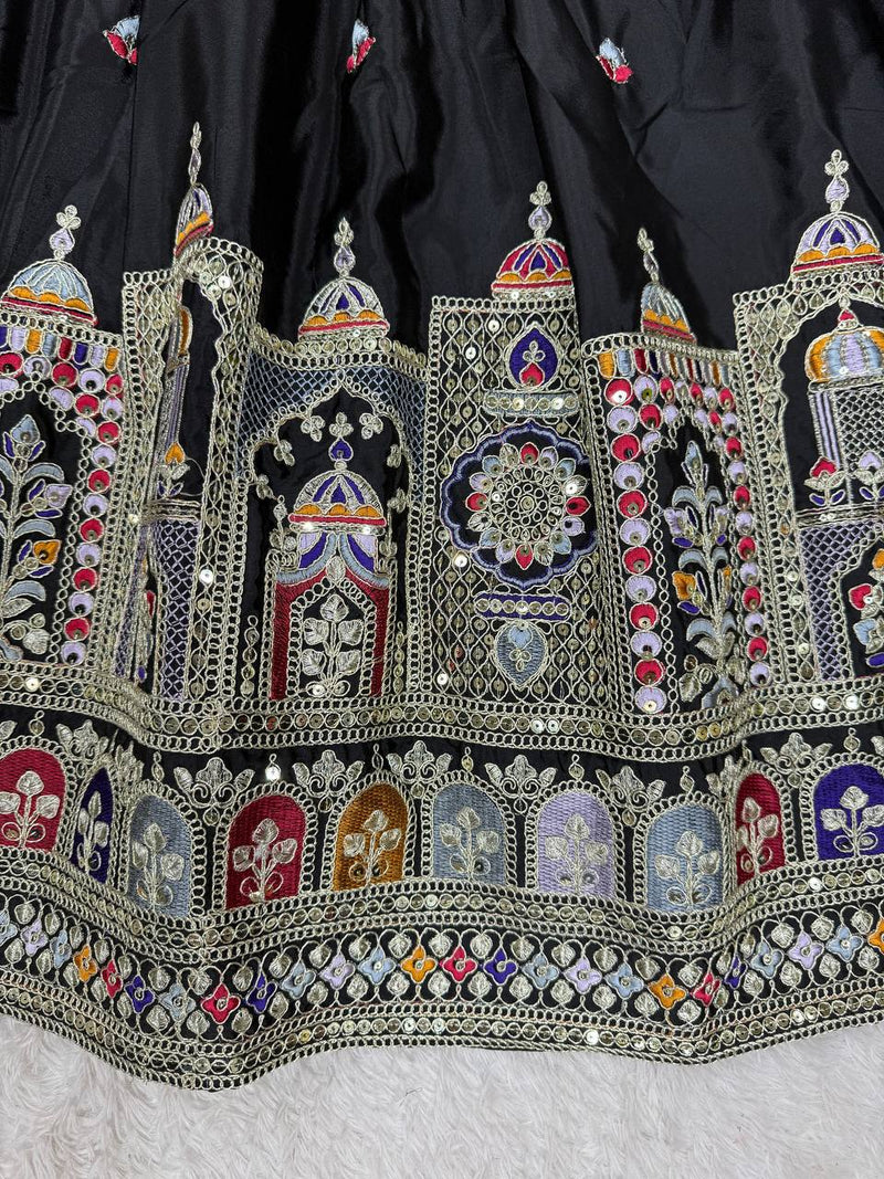 Embroidered Sequinned Semi-Stitched Lehenga