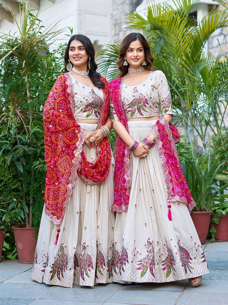 Khadi Cotton Thread Embroidery And Sequins Work Lehenga