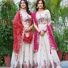 Khadi Cotton Thread Embroidery And Sequins Work Lehenga