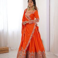 Embroidered Sequinned Semi-Stitched Lehenga