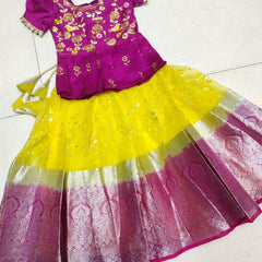 Festive Elegance – Kids Ethnic Lehenga Choli in Pink & Yellow