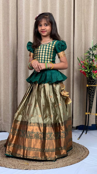 Festive South Indian lehenga , Ethnic South Indian lehenga For Kids (Green)