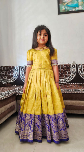 Kids Lehenga Choli for Girls Cotton Silk Dress (Yellow)