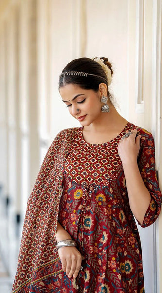 Heavy Rayon Printed Dresses with Chanderi Dupatta