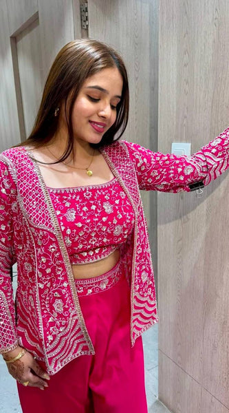 Rani Pink Palazzo Koti Blouse Set Indo Western
