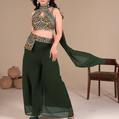 Elegant Green Palazzo Blouse SetIndo Western