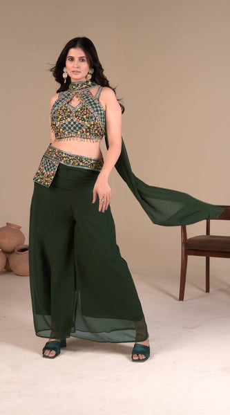 Elegant Green Palazzo Blouse SetIndo Western
