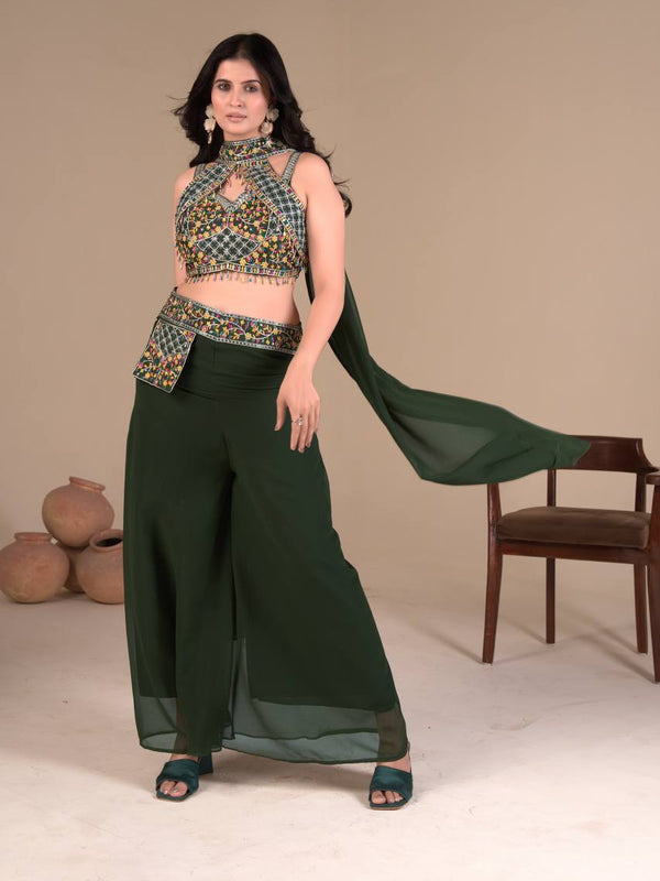 Elegant Green Palazzo Blouse SetIndo Western