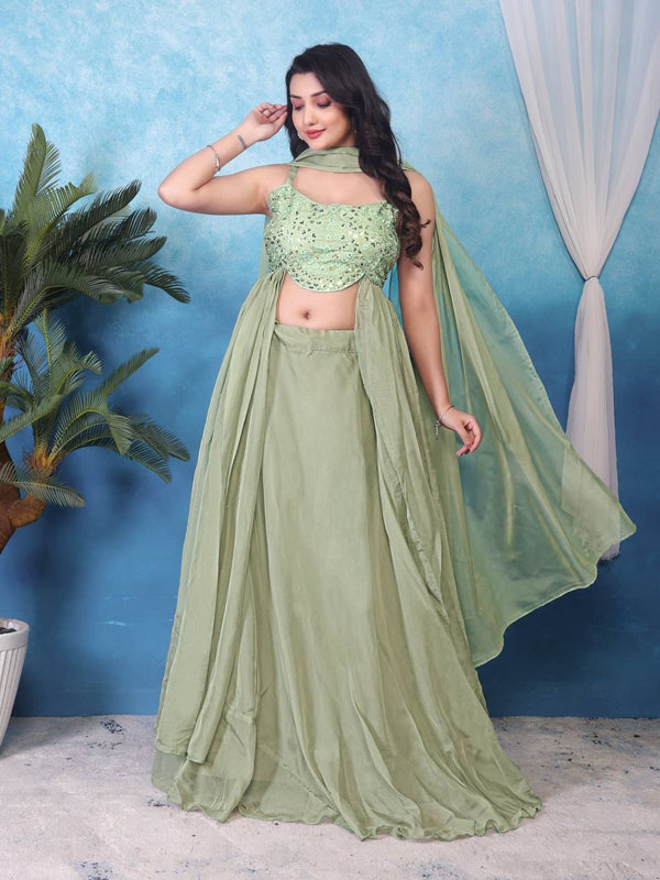 Embroidered Sequins Pista Indo Western
