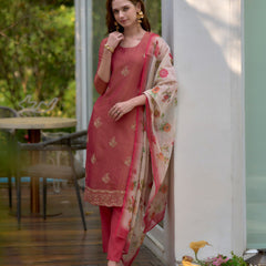 Floral Embroidered Tissue Silk Dresses