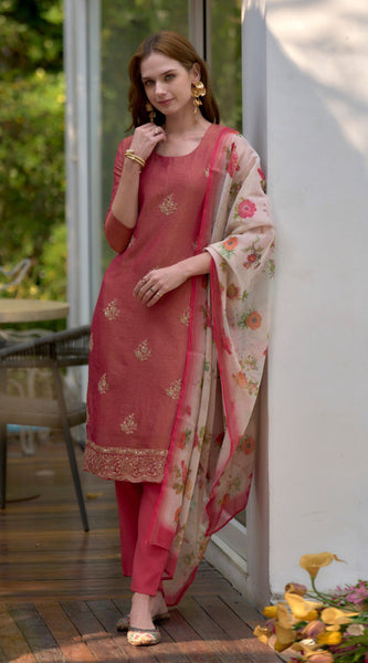 Floral Embroidered Tissue Silk Dresses