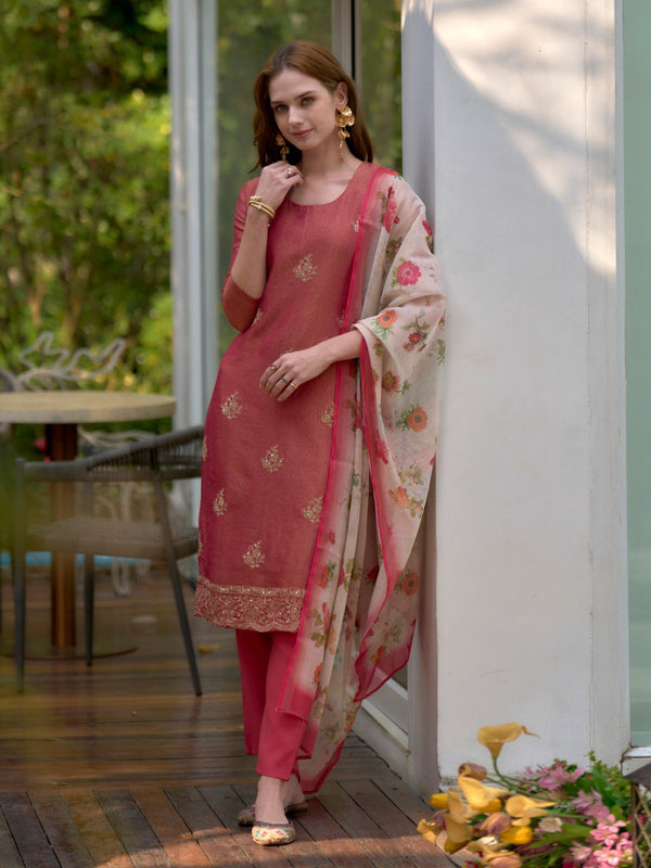 Floral Embroidered Tissue Silk Dresses
