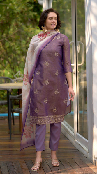 Floral Embroidered Tissue Silk Dresses