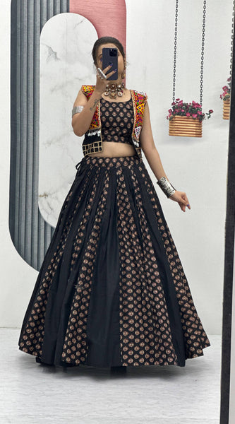 Ajrakh Print Cotton Lehenga With Jacket