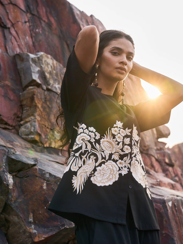 Embroidery Black Khadi Co-ord Sets