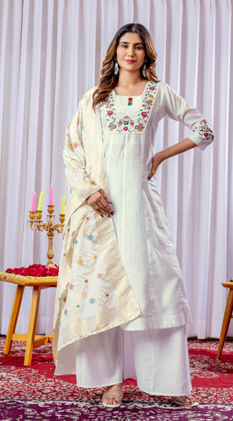Mango Silk Embroidered Kurti Set Dresses