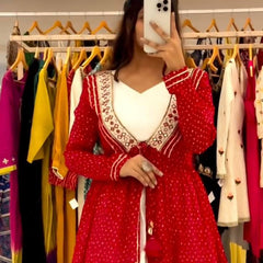 Mirror Work Georgette Indo Western