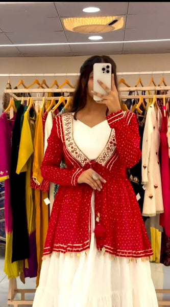 Mirror Work Georgette Indo Western