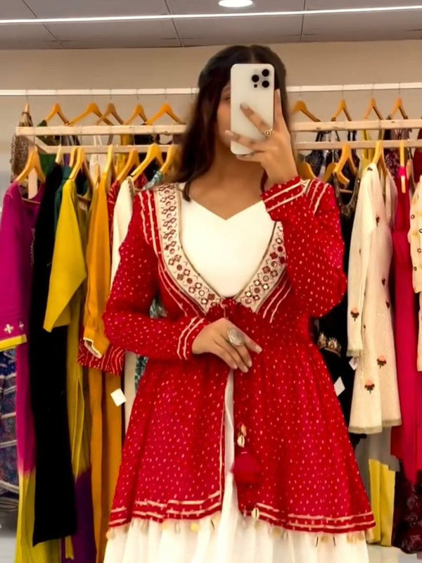 Mirror Work Georgette Indo Western