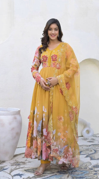 Embroidery Sequence Work With Digital Print With Lace Border Lehenga